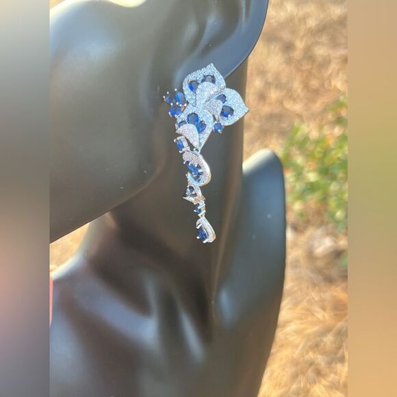 Luxury Blue Crystal Drop Earrings with sterling silver Stud - Picture 10 of 14